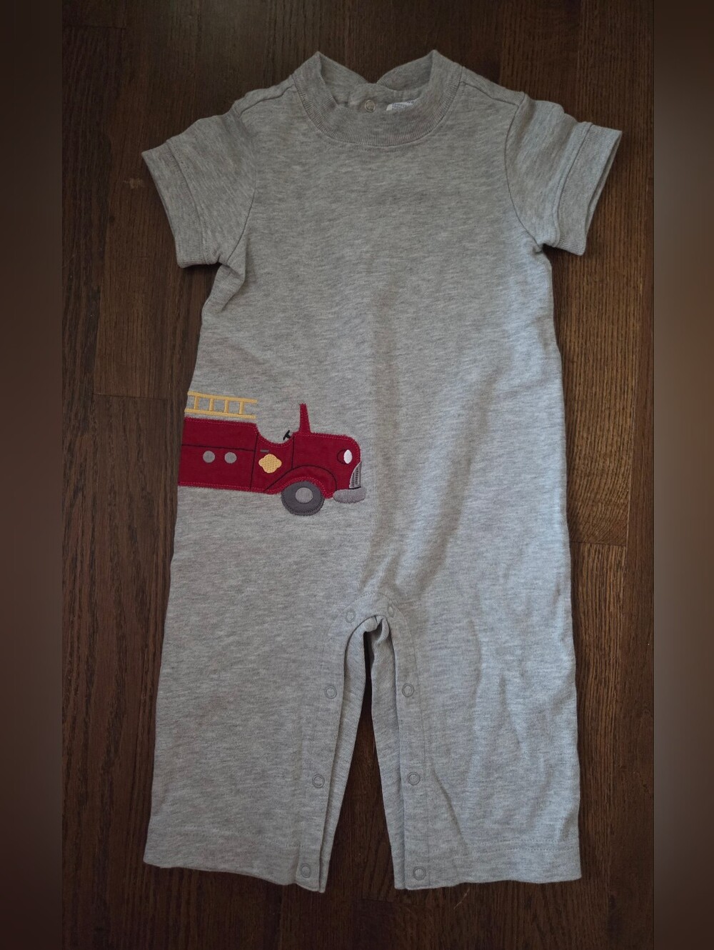 Vtg Gymboree Boys 6/9m Gray Firetruck Romper